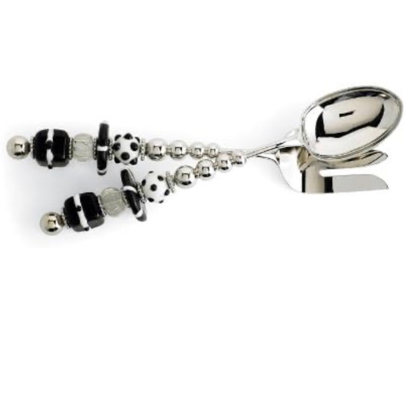 Mud Pie Serving Set Salad Utensils Metal Spoon Fork Art Glass Bead Handle MCM LG - Picture 3 of 13